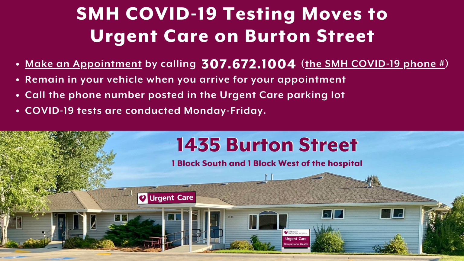 SMH COVID19 Testing moves to Urgent Care on Burton Street