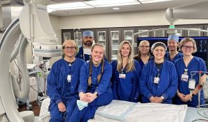 2023 Sheridan Memorial Hospital Cath Lab Team Left to right: Yvette Romero RN, Chris Rojo RN, Jackie Ek RN, Lauryn Cleveland RTR, Kristi Ramsey RN, Dawn Morgan RN, Matt Elmore RTR, Megan Wetzel RN. Missing from Photo: Alaina Sottolano RN, James Boulter RTR, Marcus Pedroza RTR